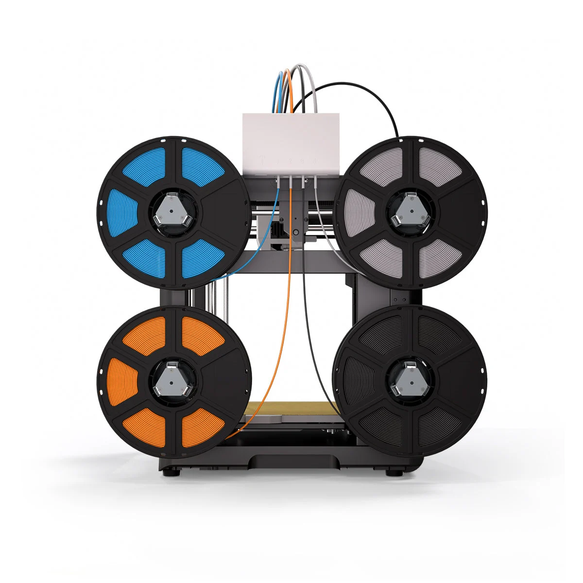Rear view of the AD5X showing four filament spools and feed paths